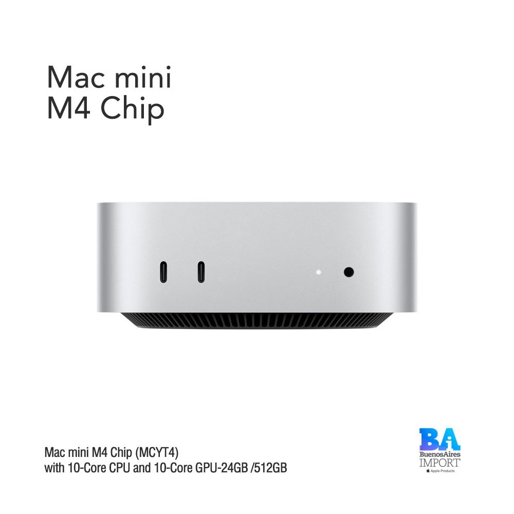 Mac mini M4 Chip (MCYT4) with 10-Core CPU and 10-Core GPU -24GB /512GB
