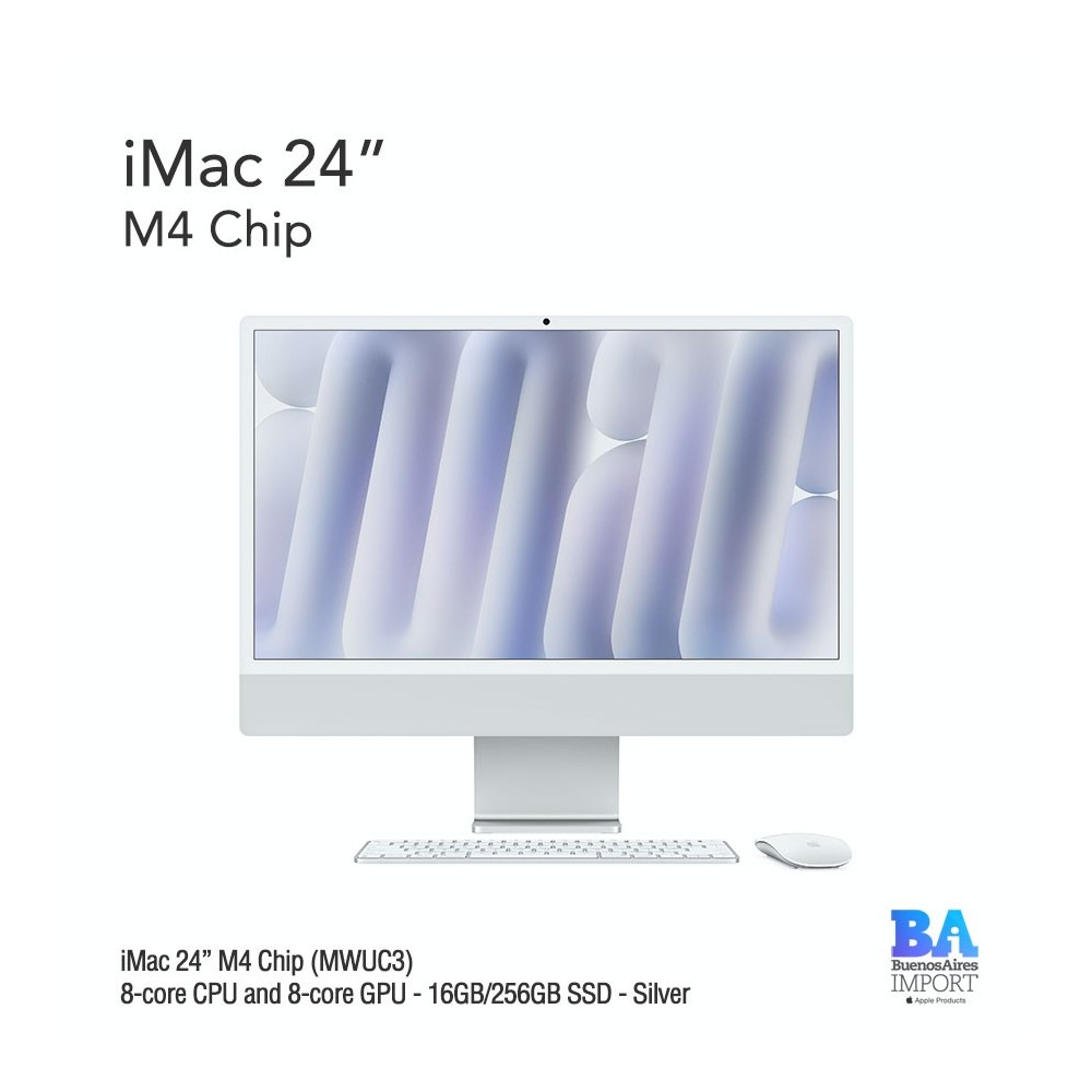 iMac 24" M4 Chip (MWUC3) with 8-core CPU and 8-core GPU - 16GB/256GB SSD - Silver