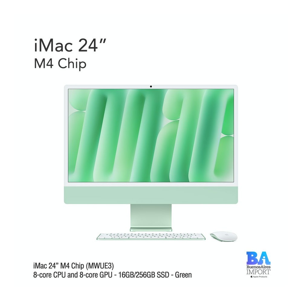iMac 24" M4 Chip (MWUE3) with 8-core CPU and 8-core GPU - 16GB/256GB SSD - Green