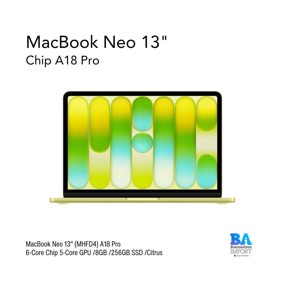 MacBook Neo 13" (MHFD4) A18 Pro 6-Core Chip 5-Core GPU /8GB /256GB SSD /Citrus