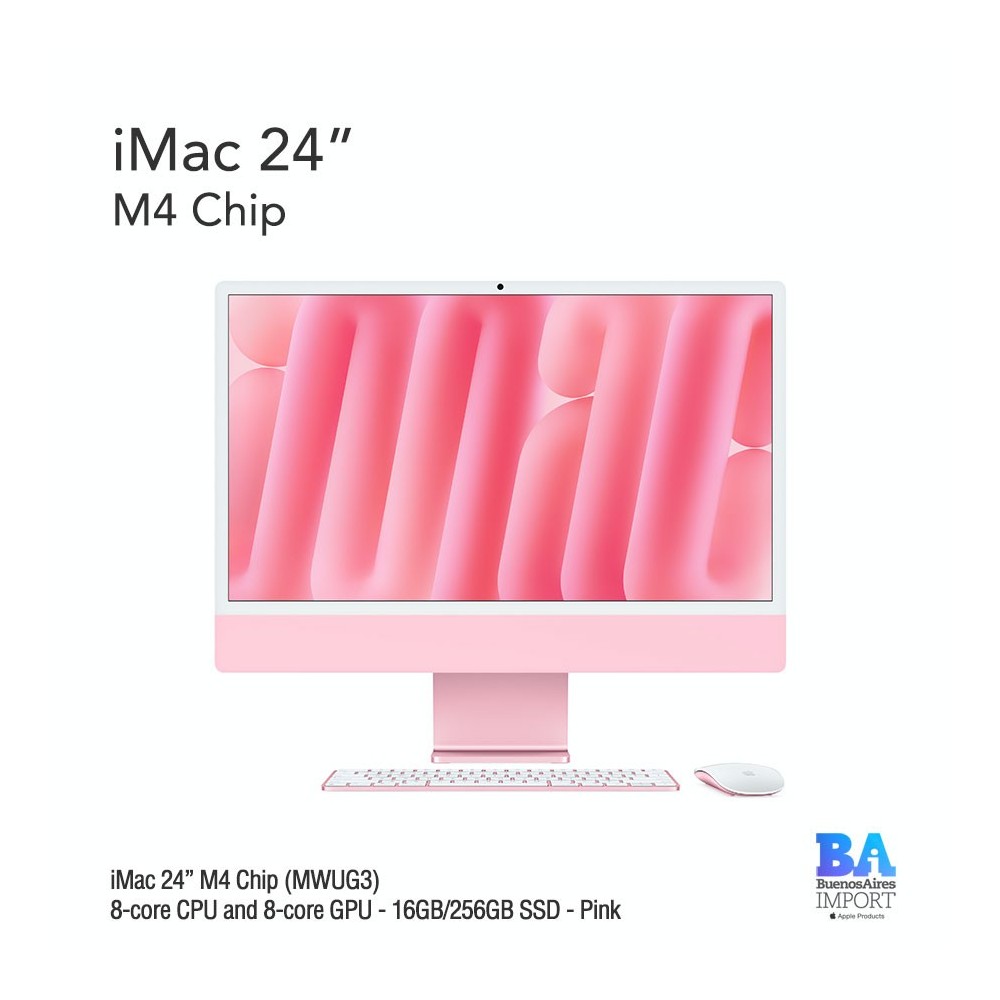 iMac 24" M4 Chip (MWUG3) with 8-core CPU and 8-core GPU - 16GB/256GB SSD - Pink