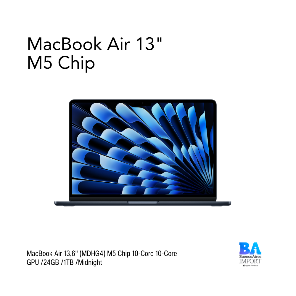 MacBook Air 13,6" (MDHG4) M5 Chip 10-Core 10-Core GPU /24GB /1TB /Midnight