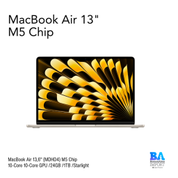 MacBook Air 13,6" (MDHD4) M5 Chip 10-Core 10-Core GPU /24GB /1TB /Starlight