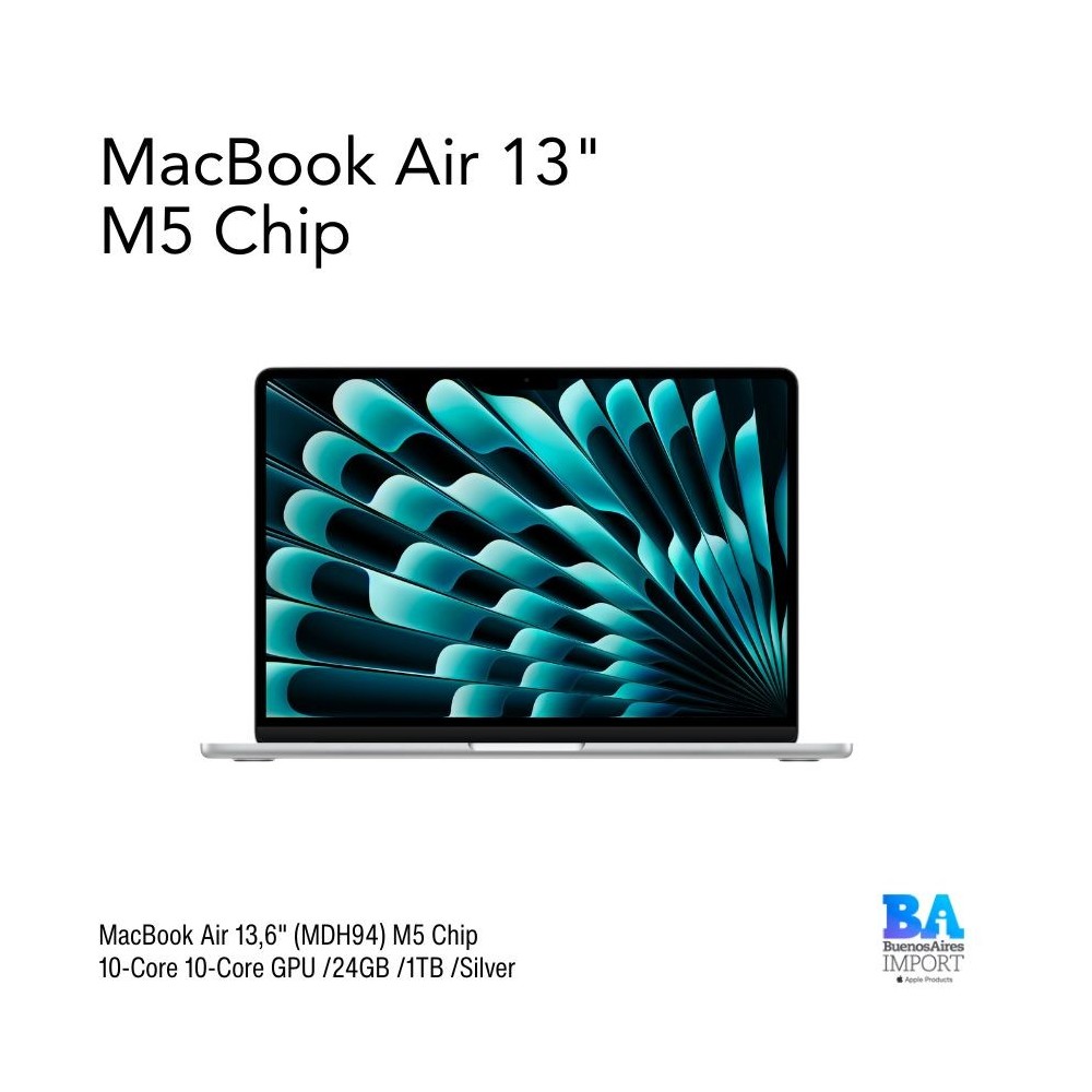 MacBook Air 13,6" (MDH94) M5 Chip 10-Core 10-Core GPU /24GB /1TB /Silver