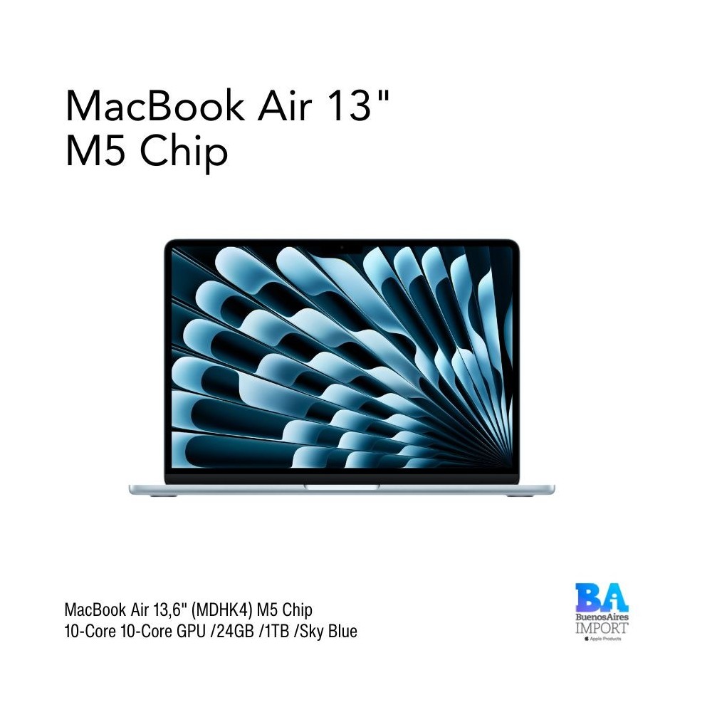 MacBook Air 13,6" (MDHK4) M5 Chip 10-Core 10-Core GPU /24GB /1TB /Sky Blue