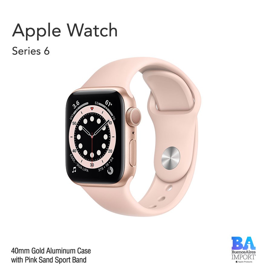 Apple Watch 40mm [SERIES 6] Gold Aluminum Case with Pink Sand Sport Band -  Buenos Aires Import