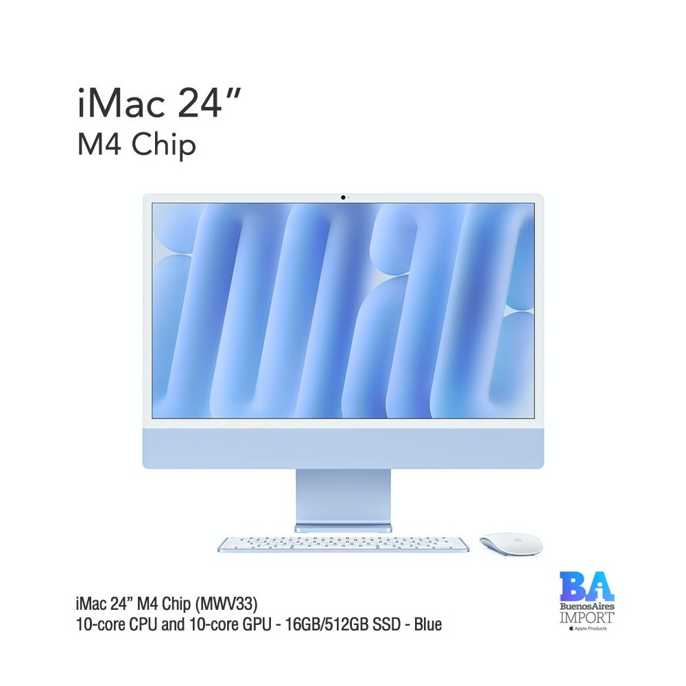 iMac 24" M4 Chip (MWV33) with 10-core CPU and 10-core GPU - 16GB/512GB SSD - Blue