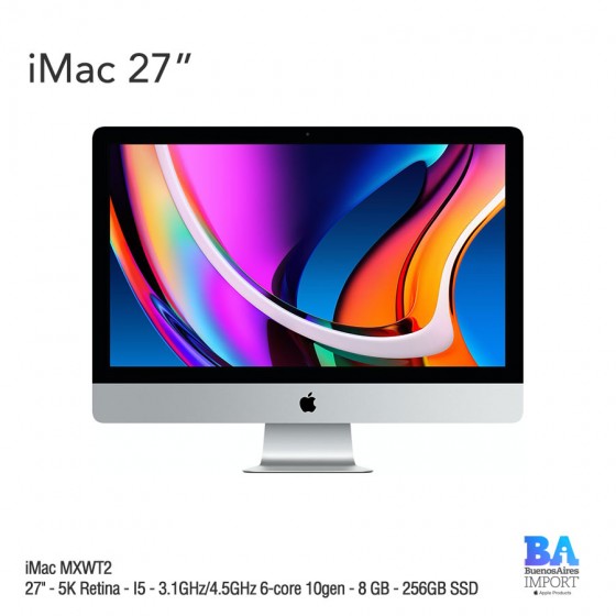 iMac 27" (MXWT2) 5K Retina - I5 - 3.1GHz/4.5GHz 6-core 10gen - 8 GB - 256GB SSD