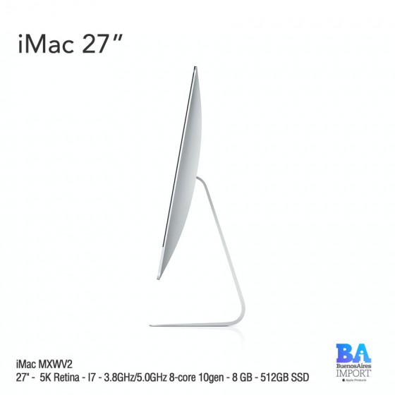 iMac 27" (MXWV2) 5K Retina - I7 - 3.8GHz/5.0GHz 8-core 10gen - 8 GB - 512GB SSD