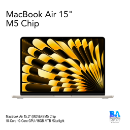 MacBook Air 15,3" (MDVE4) M5 Chip 10-Core 10-Core GPU /16GB /1TB /Starlight
