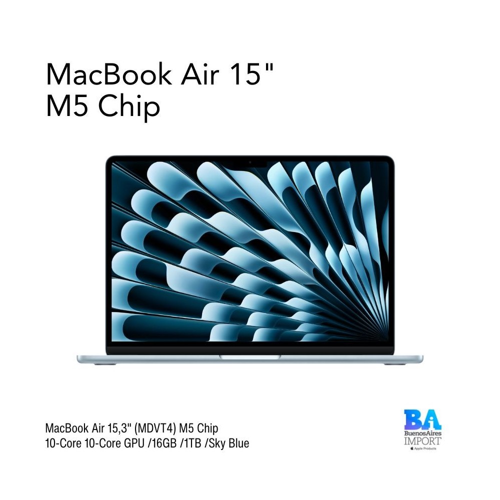 MacBook Air 15,3" (MDVT4) M5 Chip 10-Core 10-Core GPU /16GB /1TB /Sky Blue