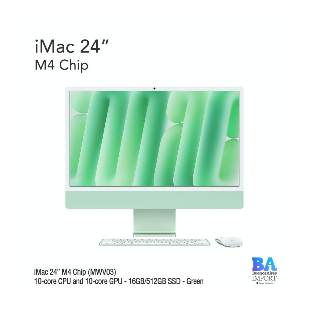 iMac 24" M4 Chip (MWV03) with 10-core CPU and 10-core GPU - 16GB/512GB SSD - Green
