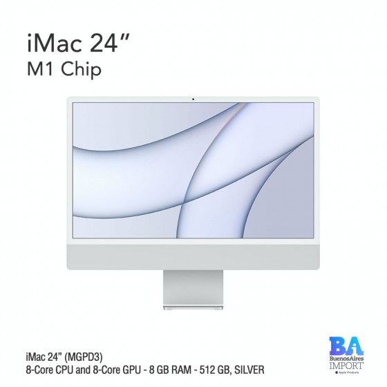 iMac 24" M1 Chip (MGPD3) with 8-Core CPU and 8-Core GPU 512 GB, SILVER