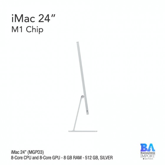 iMac 24" M1 Chip (MGPD3) with 8-Core CPU and 8-Core GPU 512 GB, SILVER