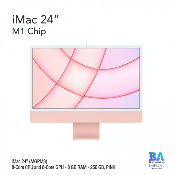 iMac 24" M1 Chip (MGPM3) with 8-Core CPU and 8-Core GPU 256 GB, PINK