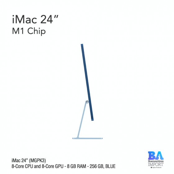 iMac 24" M1 Chip (MGPK3) with 8-Core CPU and 8-Core GPU 256 GB, BLUE