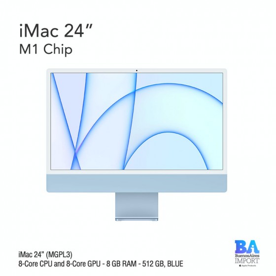 iMac 24" M1 Chip (MGPL3) with 8-Core CPU and 8-Core GPU 512 GB, BLUE