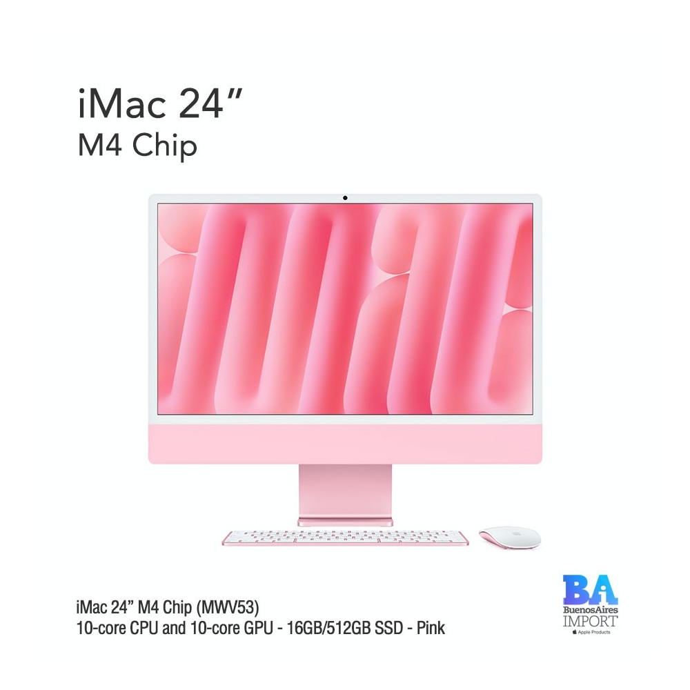iMac 24" M4 Chip (MWV53) with 10-core CPU and 10-core GPU - 16GB/512GB SSD - Pink