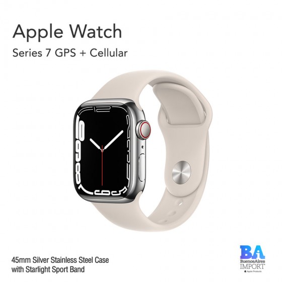 Apple Watch 45mm [SERIES 7] Silver Stainless Steel Case with Starlight Sport...