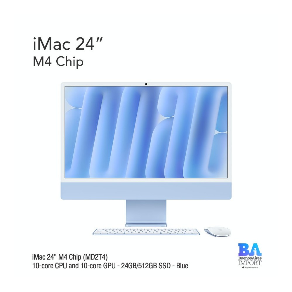 iMac 24" M4 Chip (MD2T4) with 10-core CPU and 10-core GPU - 24GB/512GB SSD - Blue