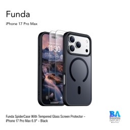 Funda SpiderCase With Tempered Glass Screen Protector – iPhone 17 Pro Max 6.9" – Black