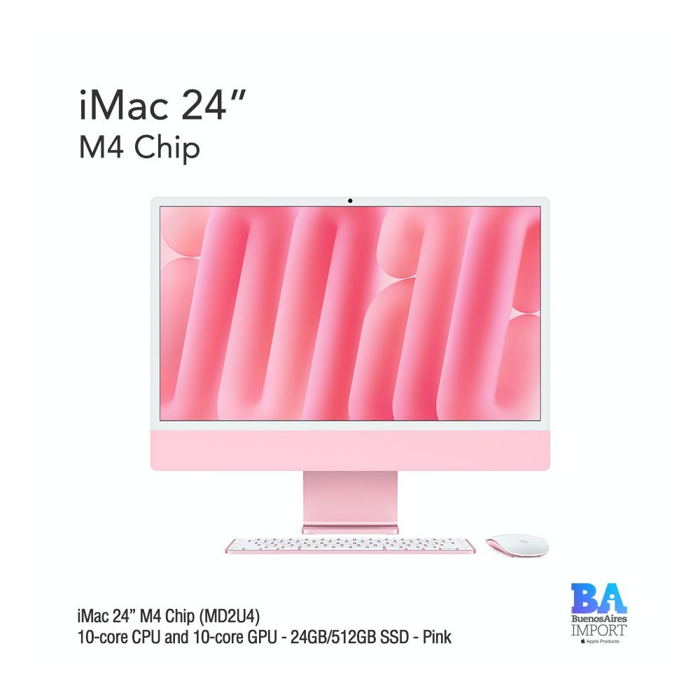 iMac 24" M4 Chip (MD2U4) with 10-core CPU and 10-core GPU - 24GB/512GB SSD - Pink