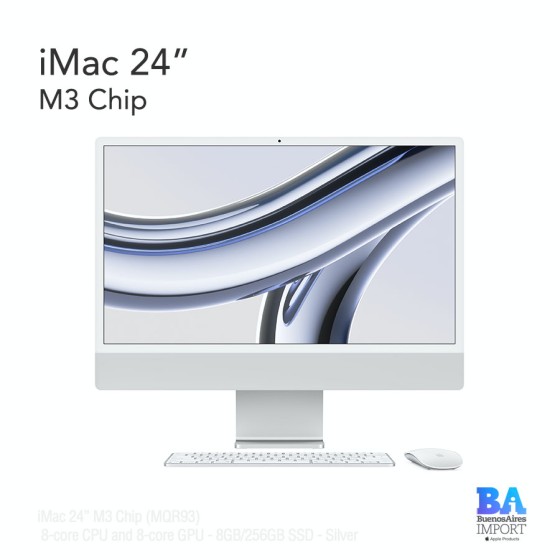 iMac 24" M3 Chip (MQR93) with 8-core CPU and 8-core GPU - 8GB/256GB SSD - Silver