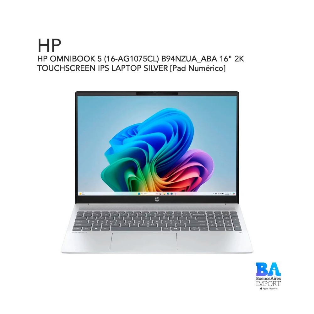 HP OMNIBOOK 5 (16-AG1075CL) B94NZUA_ABA 16" 2K TOUCHSCREEN IPS LAPTOP SILVER [Pad Numérico]