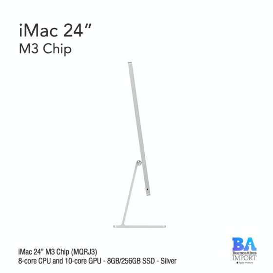 iMac 24" M3 Chip (MQRJ3) with 8-core CPU and 10-core GPU - 8GB/256GB SSD - Silver