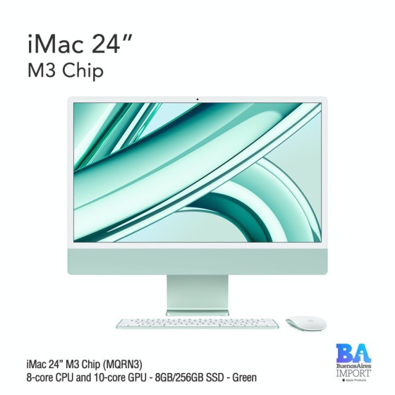 iMac 24" M3 Chip (MQRN3) with 8-core CPU and 10-core GPU - 8GB/256GB SSD - Green