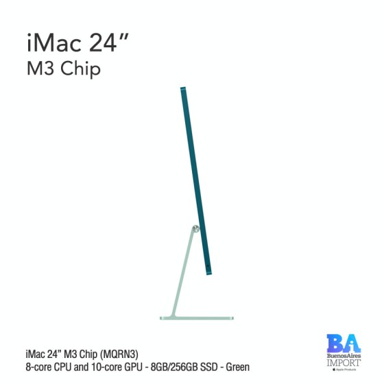 iMac 24" M3 Chip (MQRN3) with 8-core CPU and 10-core GPU - 8GB/256GB SSD - Green