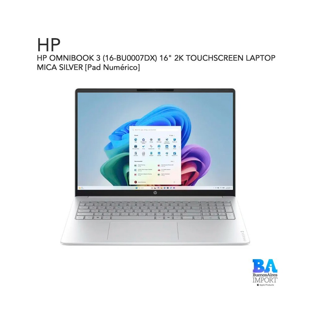 HP OMNIBOOK 3 (16-BU0007DX) 16" 2K TOUCHSCREEN LAPTOP MICA SILVER [Pad Numérico]