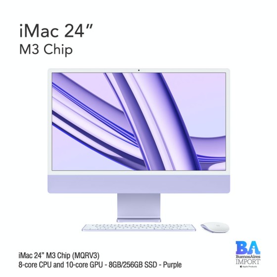 iMac 24" M3 Chip (MQRV3) with 8-core CPU and 10-core GPU - 8GB/256GB SSD -...