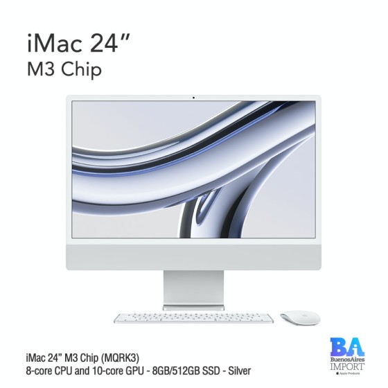 iMac 24" M3 Chip (MQRK3) with 8-core CPU and 10-core GPU - 8GB/512GB SSD -...