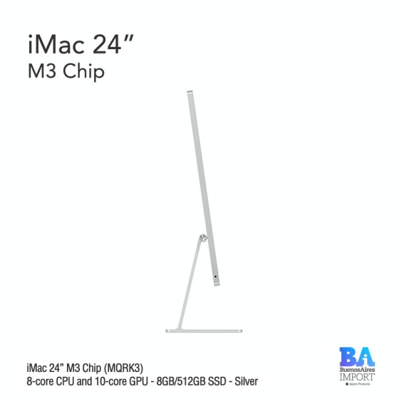 iMac 24" M3 Chip (MQRK3) with 8-core CPU and 10-core GPU - 8GB/512GB SSD - Silver
