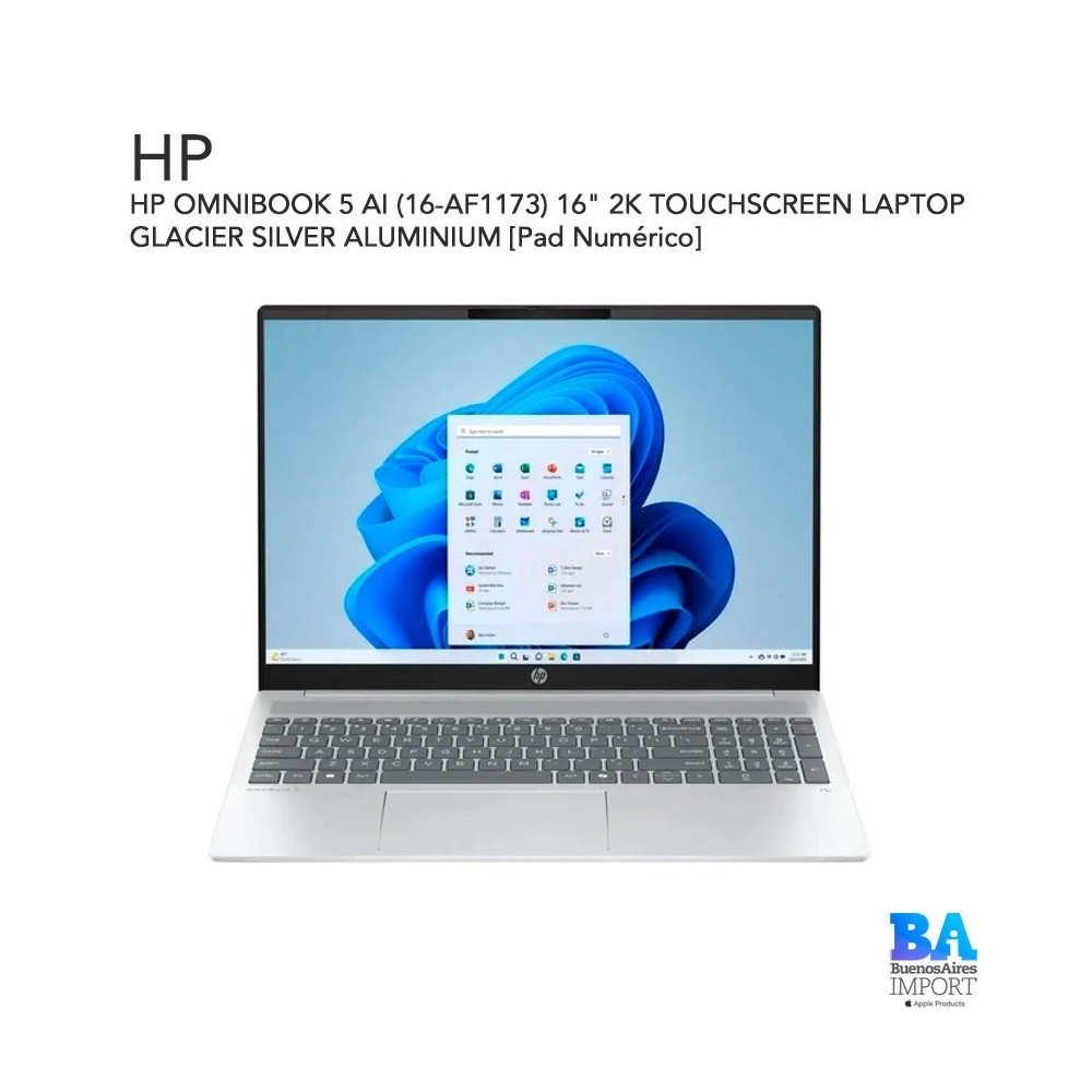 HP OMNIBOOK 5 AI (16-AF1173) 16" 2K TOUCHSCREEN LAPTOP GLACIER SILVER ALUMINIUM [Pad Numérico]