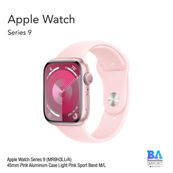 Apple Watch Series 9 (MR9H3LL/A) 45mm Pink Aluminum Case Light Pink Sport...