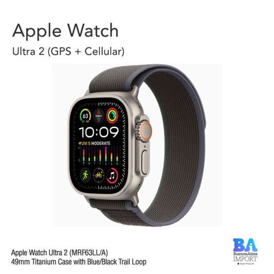 Apple Watch Ultra 2 (MRF63LL/A) 49mm Titanium Case with Blue/Black Trail Loop