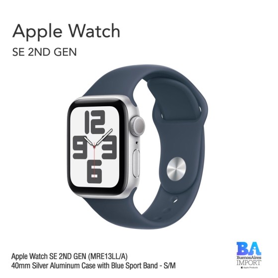 Apple Watch SE 2ND GEN (MRE13LL/A) 40mm Silver Aluminum Case with Blue Sport...