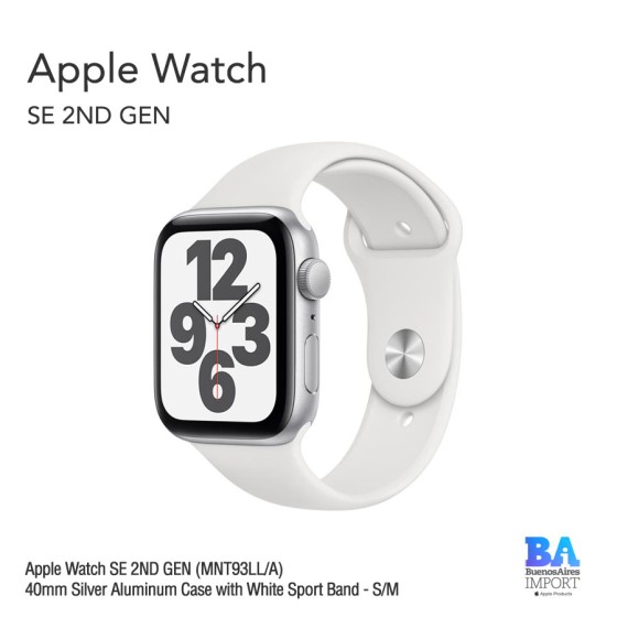 Apple Watch SE 2ND GEN (MNT93LL/A) 40mm Silver Aluminum Case with White Sport...