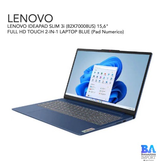 LENOVO IDEAPAD SLIM 3i (82X70008US) 15,6" FULL HD TOUCH 2-IN-1 LAPTOP BLUE...
