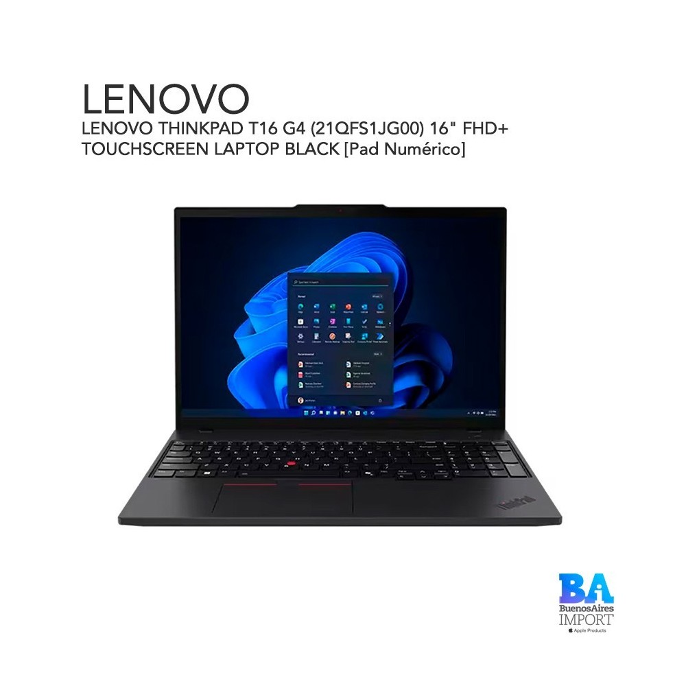 LENOVO THINKPAD T16 G4 (21QFS1JG00) 16" FHD+ TOUCHSCREEN LAPTOP BLACK [Pad Numérico]