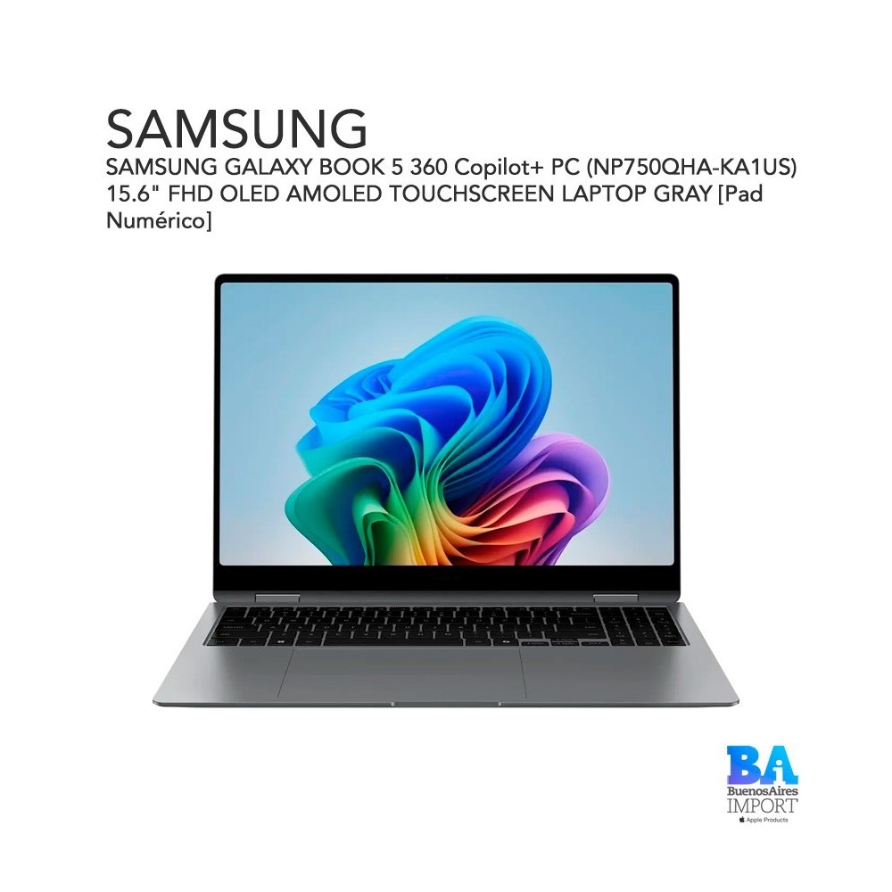 SAMSUNG GALAXY BOOK 5 360 Copilot+ PC (NP750QHA-KA1US) 15.6" FHD OLED AMOLED TOUCHSCREEN LAPTOP GRAY [Pad Numérico]