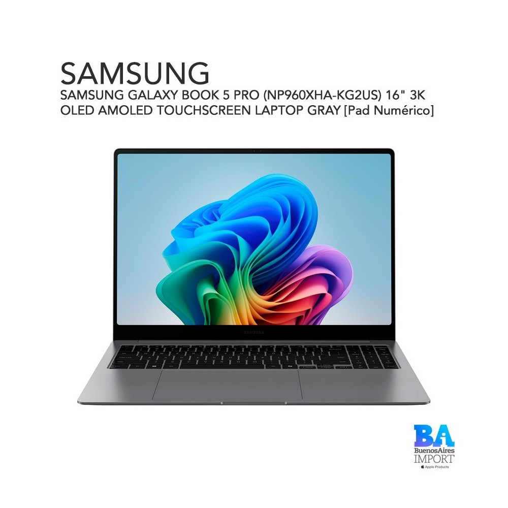 SAMSUNG GALAXY BOOK 5 PRO (NP960XHA-KG2US) 16" 3K OLED AMOLED TOUCHSCREEN LAPTOP GRAY [Pad Numérico]