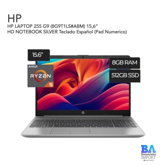 HP LAPTOP 255 G9 (8G9T1LS) 15,6” HD NOTEBOOK SILVER Teclado Español (Pad...