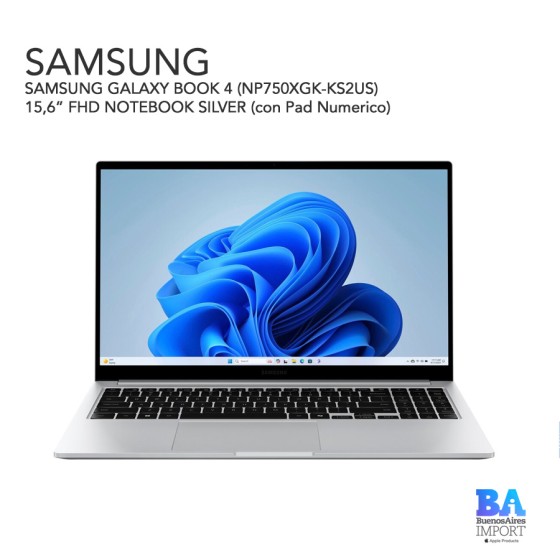 SAMSUNG GALAXY BOOK 4 (NP750XGK-KS2US) 15,6” FHD NOTEBOOK SILVER (con Pad...