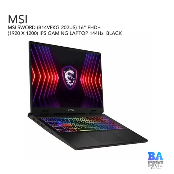 MSI SWORD (B14VFKG-202US) 16" FHD+ (1920 X 1200) IPS GAMING LAPTOP 144Hz  BLACK