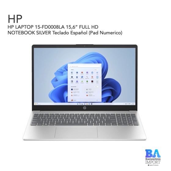 HP LAPTOP 15-FD0008LA 15,6” FULL HD NOTEBOOK SILVER Teclado Español (Pad...