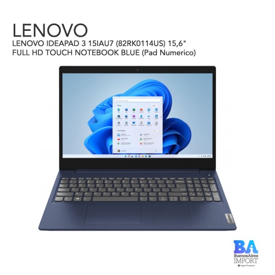 LENOVO IDEAPAD 3 15IAU7 (82RK0114US) 15,6" FULL HD TOUCH NOTEBOOK BLUE (Pad...