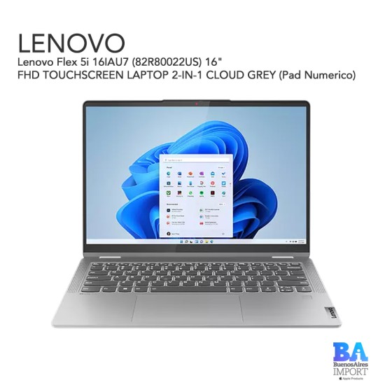 Lenovo Flex 5i 16IAU7 (82R80022US) 16" FHD TOUCHSCREEN LAPTOP 2-IN-1 CLOUD...